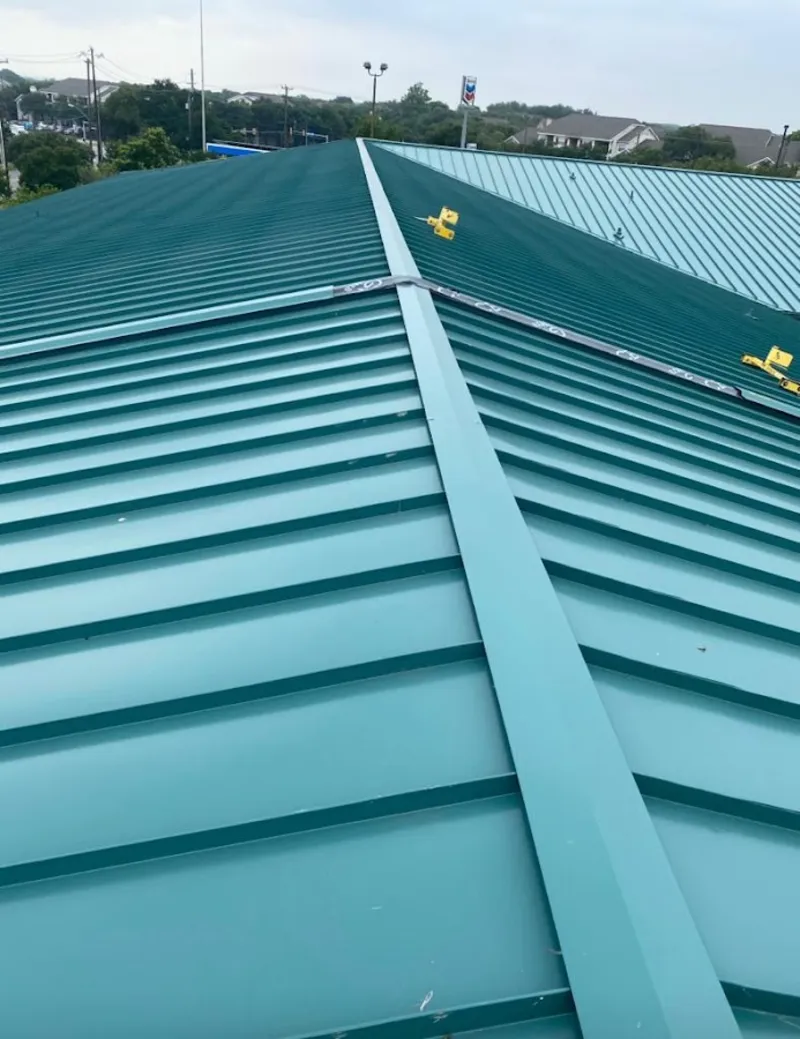 Green commercial metal roof ridge and valley for Metal Roof Repair in Sandwich